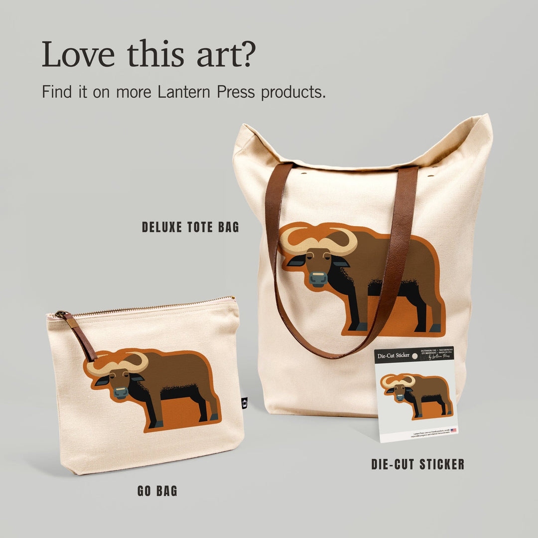 Water Buffalo, Geometric, Contour, Lantern Press Artwork, Accessory Go Bag Totes Lantern Press 