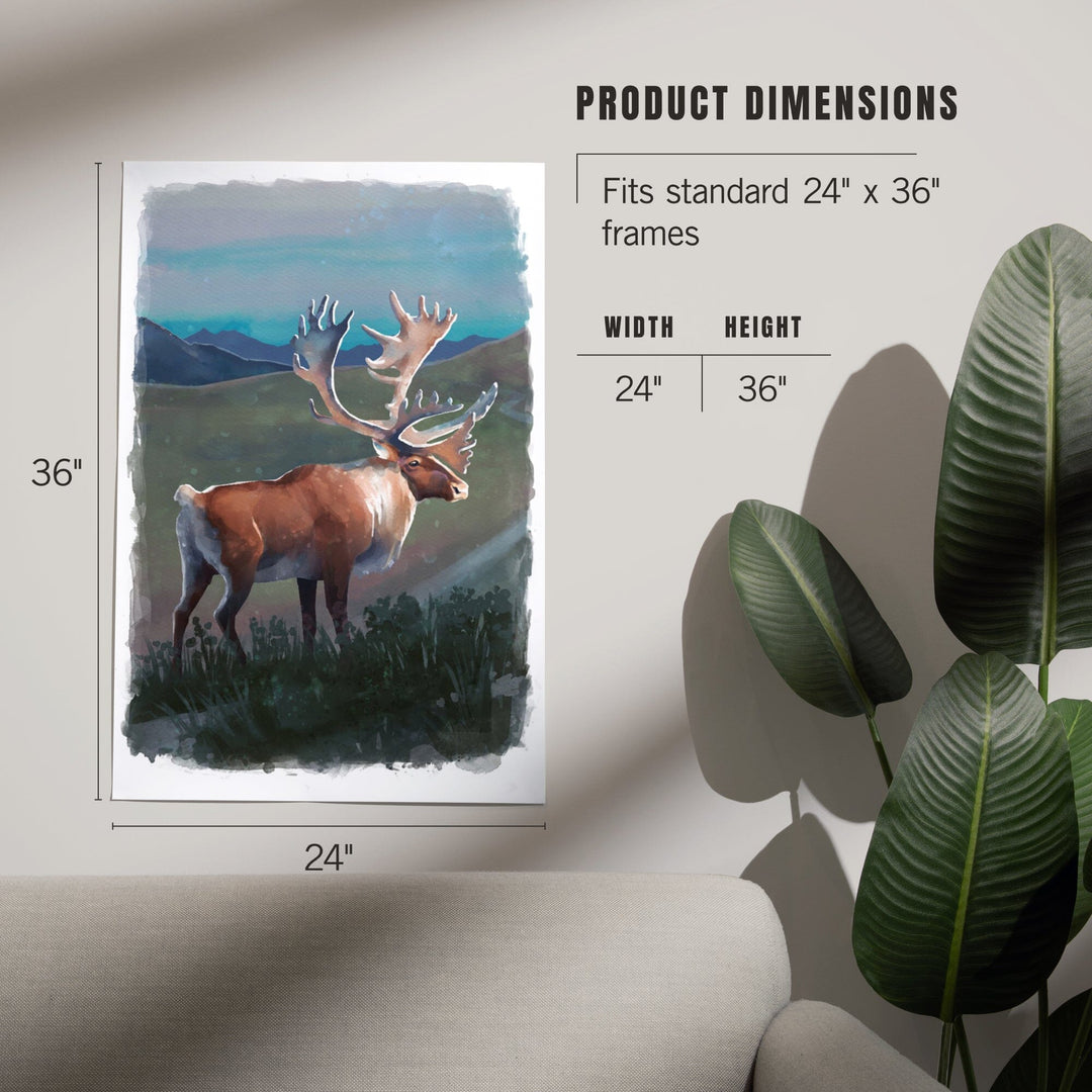 Watercolor Study, Caribou, Art & Giclee Prints Art Lantern Press 