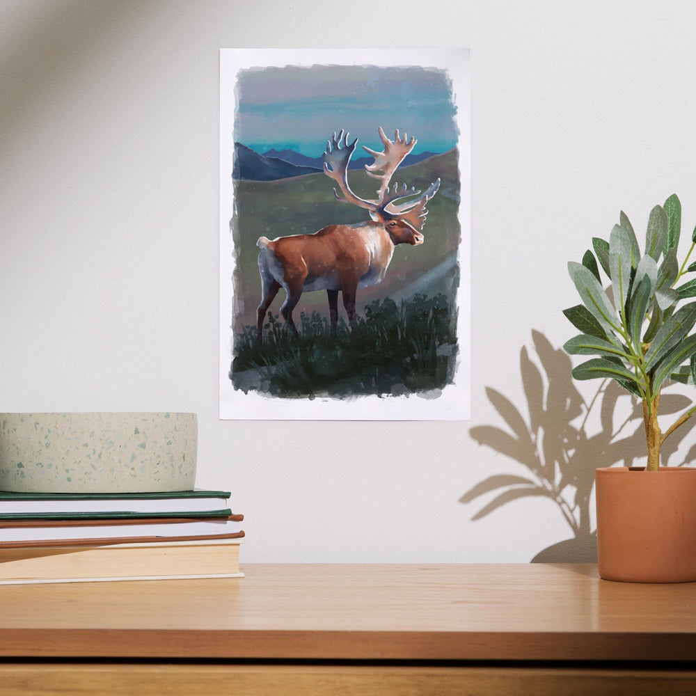 Watercolor Study, Caribou, Art & Giclee Prints Art Lantern Press 