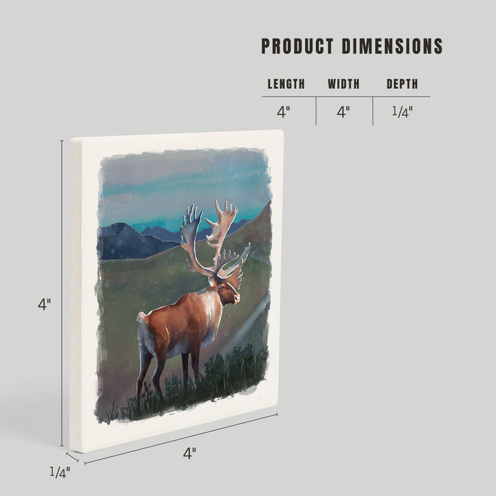 Watercolor Study, Caribou, Coasters Coasters Lantern Press 