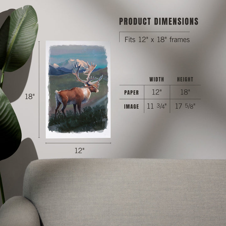 Watercolor Study, Caribou with Mountain, Art & Giclee Prints Art Lantern Press 
