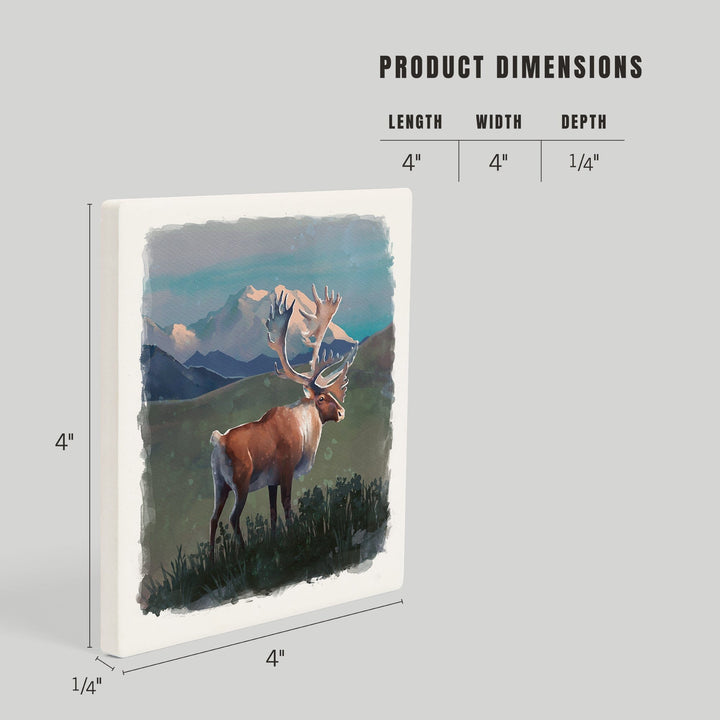 Watercolor Study, Caribou with Mountain, Coasters Coasters Lantern Press 