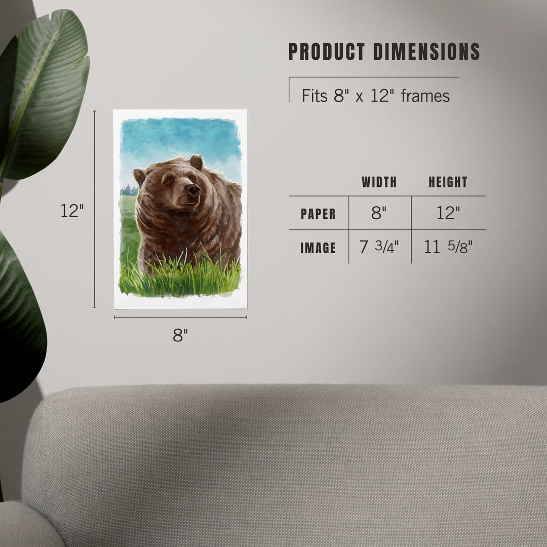 Watercolor Study, Grizzly Bear, Art & Giclee Prints Art Lantern Press 