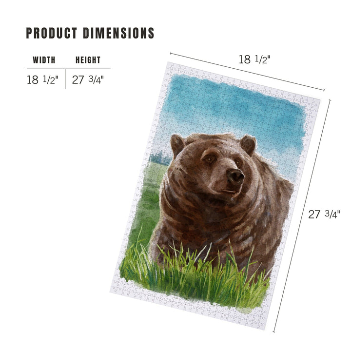 Watercolor Study, Grizzly Bear, Jigsaw Puzzle Puzzle Lantern Press 