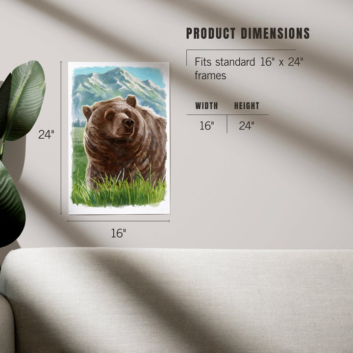 Watercolor Study, Grizzly Bear with Mountain, Art & Giclee Prints Art Lantern Press 