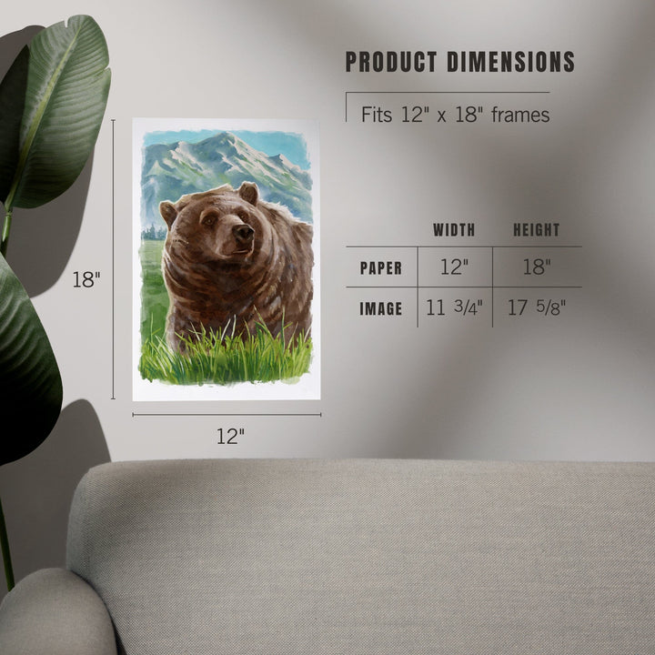 Watercolor Study, Grizzly Bear with Mountain, Art & Giclee Prints Art Lantern Press 