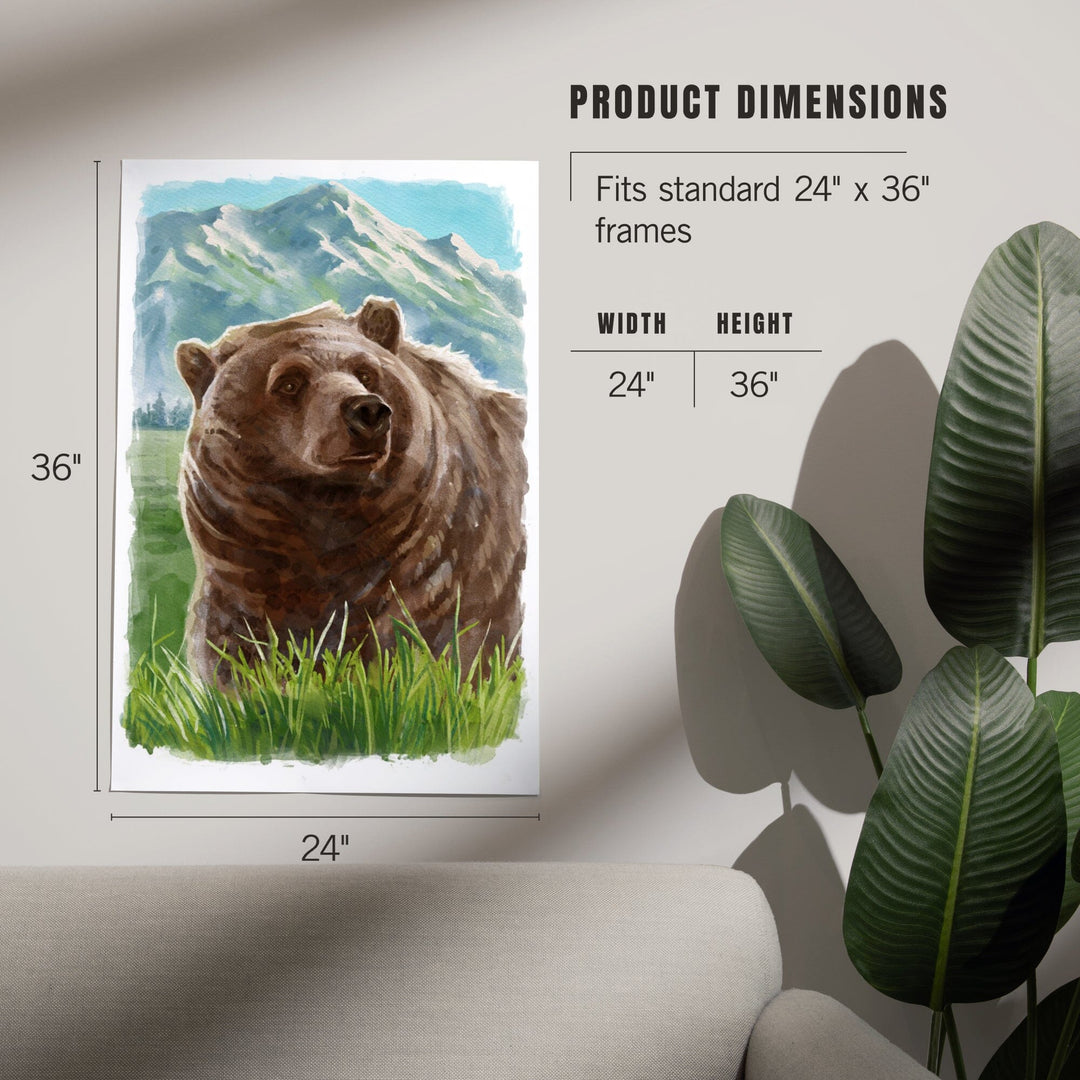 Watercolor Study, Grizzly Bear with Mountain, Art & Giclee Prints Art Lantern Press 