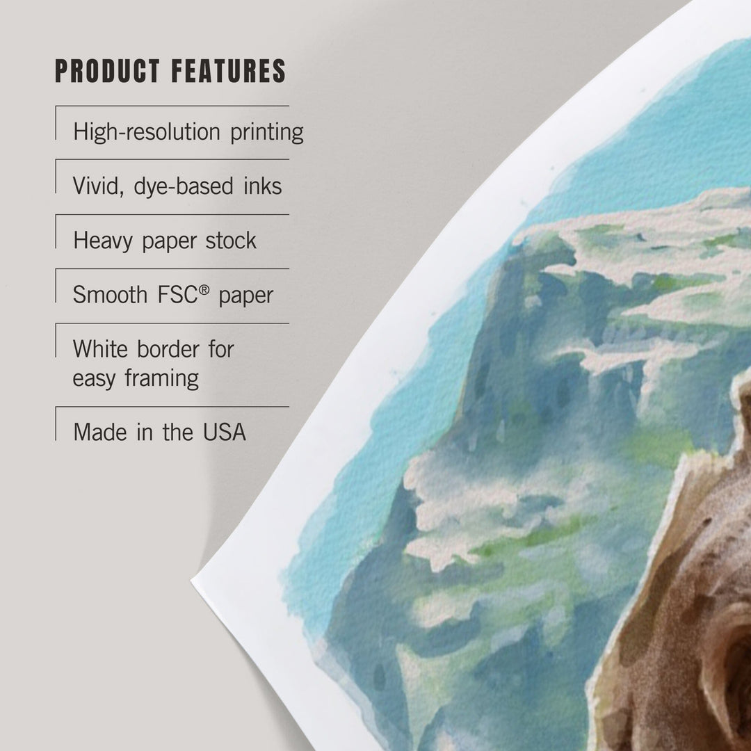 Watercolor Study, Grizzly Bear with Mountain, Art & Giclee Prints Art Lantern Press 