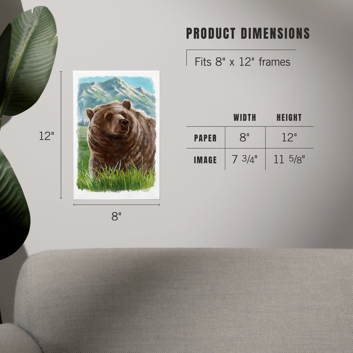 Watercolor Study, Grizzly Bear with Mountain, Art & Giclee Prints Art Lantern Press 