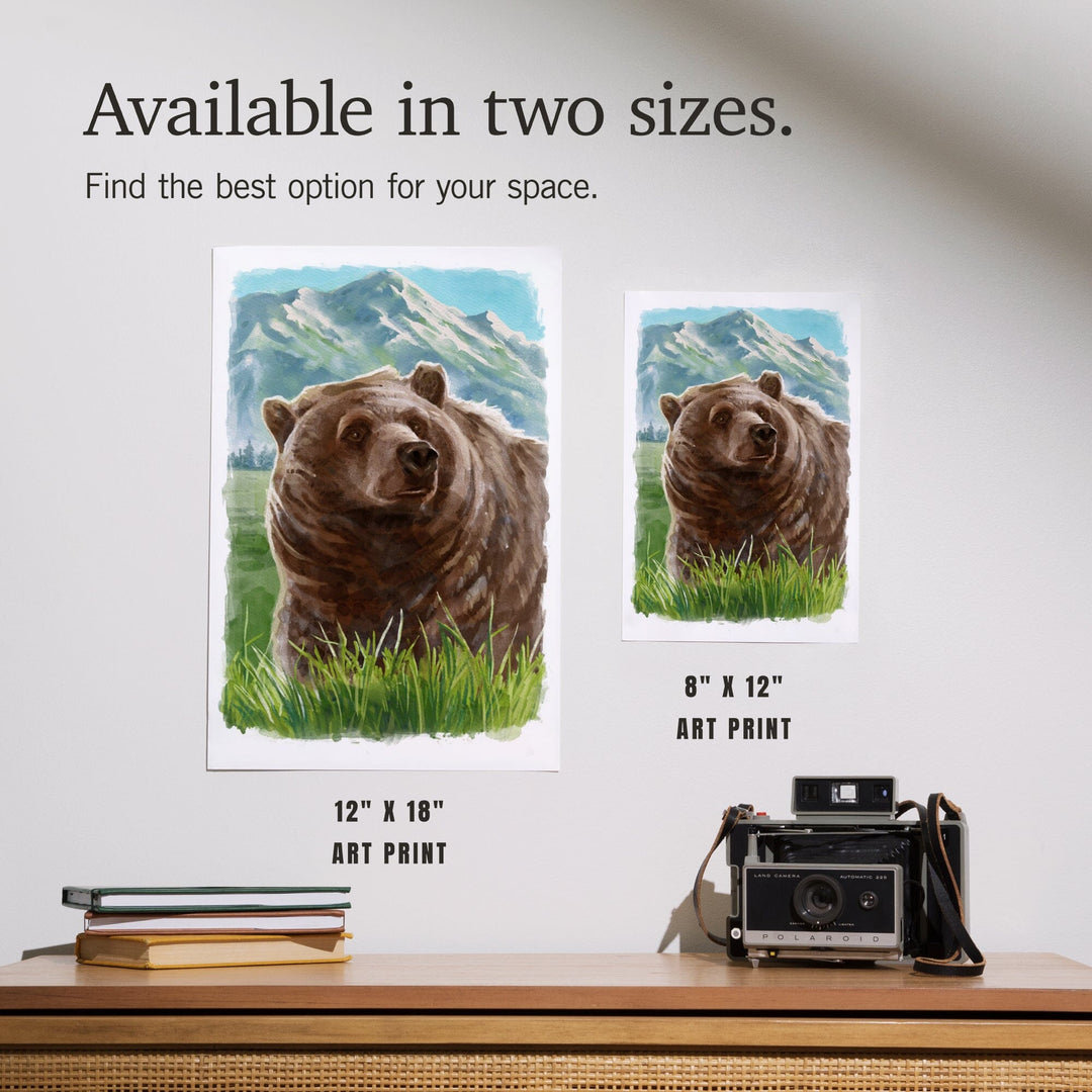 Watercolor Study, Grizzly Bear with Mountain, Art & Giclee Prints Art Lantern Press 