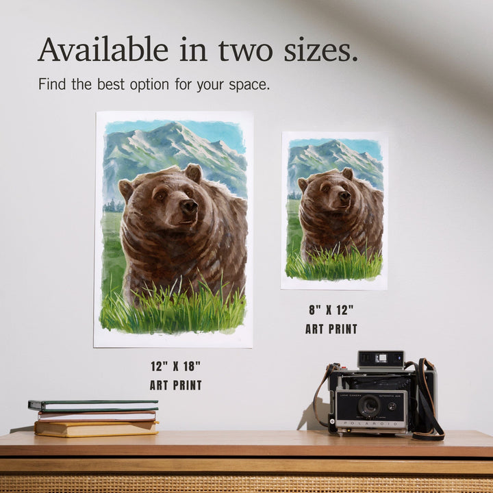 Watercolor Study, Grizzly Bear with Mountain, Art & Giclee Prints Art Lantern Press 