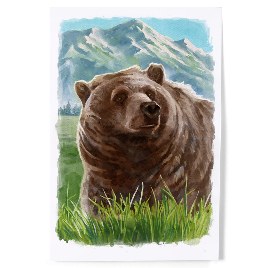 Watercolor Study, Grizzly Bear with Mountain, Art & Giclee Prints Art Lantern Press 