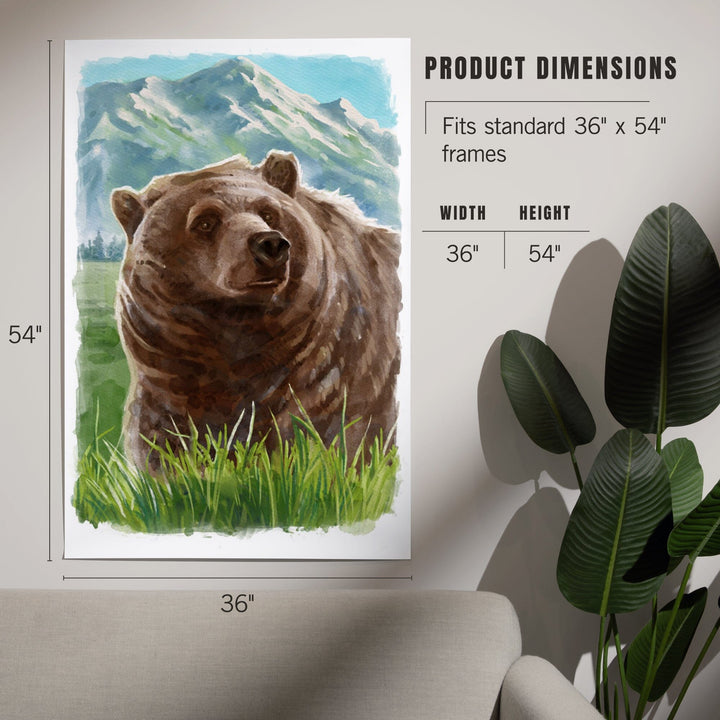 Watercolor Study, Grizzly Bear with Mountain, Art & Giclee Prints Art Lantern Press 