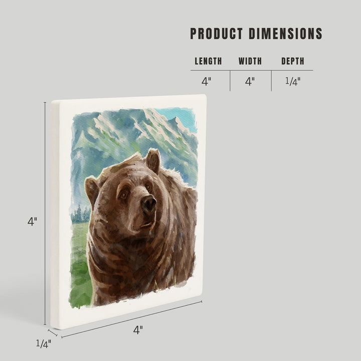 Watercolor Study, Grizzly Bear with Mountain, Coasters Coasters Lantern Press 