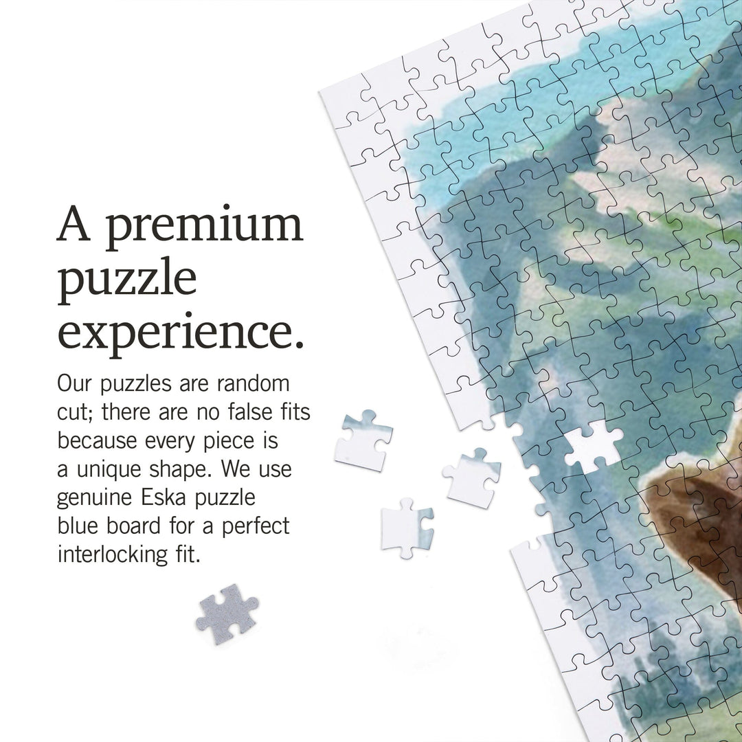 Watercolor Study, Grizzly Bear with Mountain, Jigsaw Puzzle Puzzle Lantern Press 