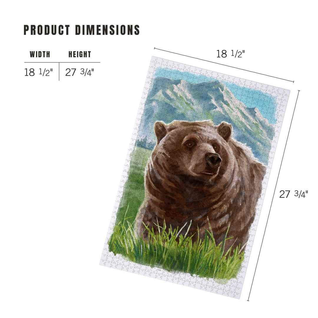Watercolor Study, Grizzly Bear with Mountain, Jigsaw Puzzle Puzzle Lantern Press 