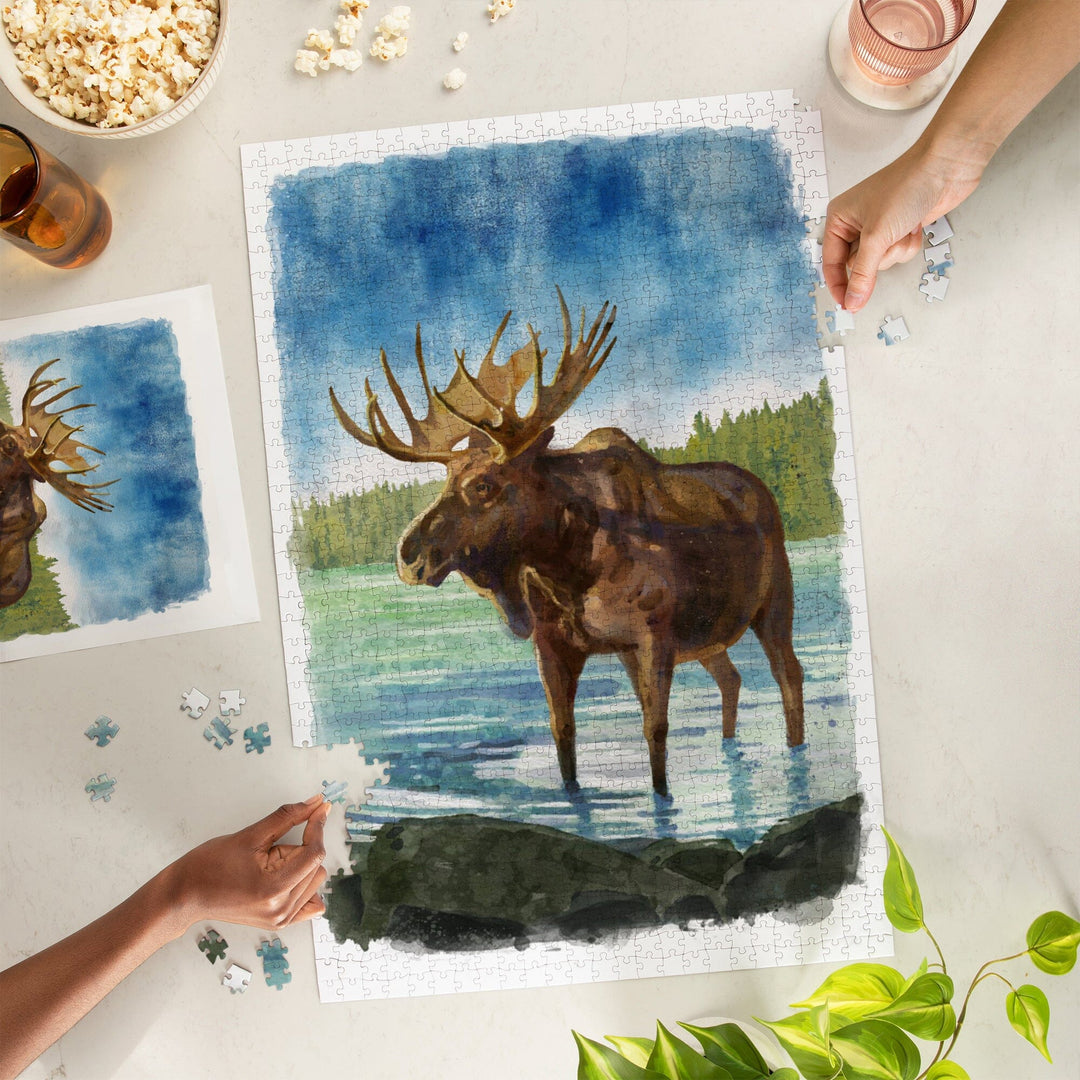 Watercolor Study, Moose, Jigsaw Puzzle Puzzle Lantern Press 