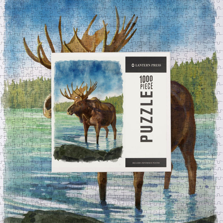 Watercolor Study, Moose, Jigsaw Puzzle Puzzle Lantern Press 