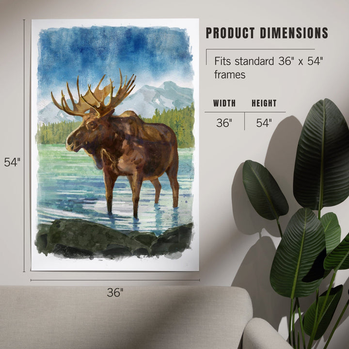 Watercolor Study, Moose with Mountain, Art & Giclee Prints Art Lantern Press 
