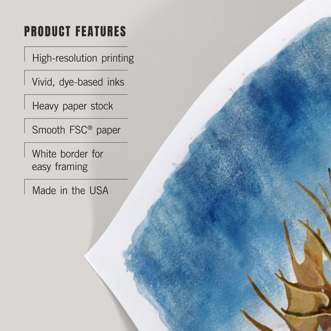 Watercolor Study, Moose with Mountain, Art & Giclee Prints Art Lantern Press 