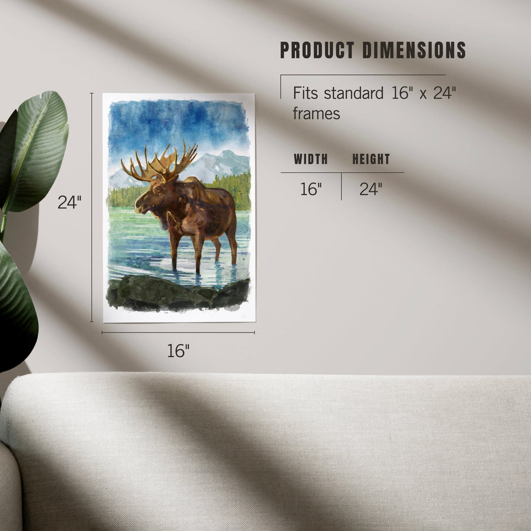 Watercolor Study, Moose with Mountain, Art & Giclee Prints Art Lantern Press 