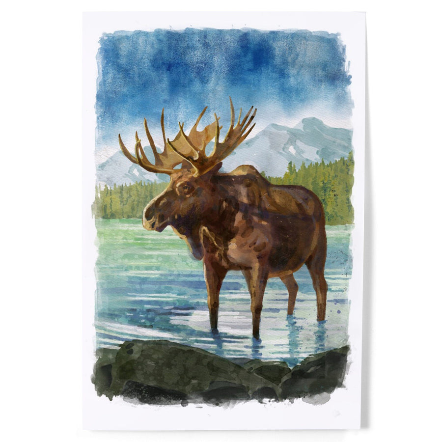 Watercolor Study, Moose with Mountain, Art & Giclee Prints Art Lantern Press 