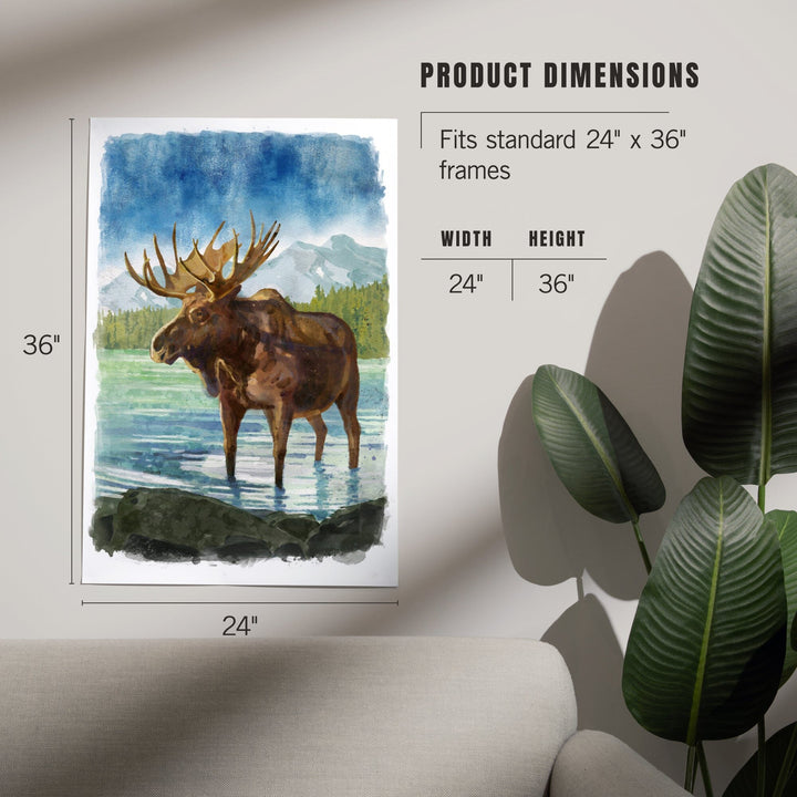 Watercolor Study, Moose with Mountain, Art & Giclee Prints Art Lantern Press 