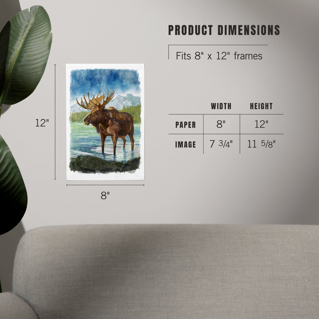 Watercolor Study, Moose with Mountain, Art & Giclee Prints Art Lantern Press 