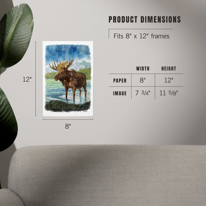 Watercolor Study, Moose with Mountain, Art & Giclee Prints Art Lantern Press 