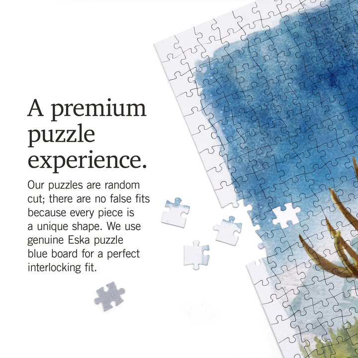 Watercolor Study, Moose with Mountain, Jigsaw Puzzle Puzzle Lantern Press 