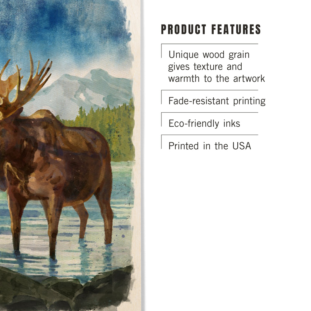 Watercolor Study, Moose with Mountain, Wood Signs and Postcards Wood Lantern Press 