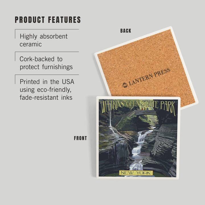 Watkins Glen State Park, New York, Rainbow Falls, Coasters Coasters Lantern Press 