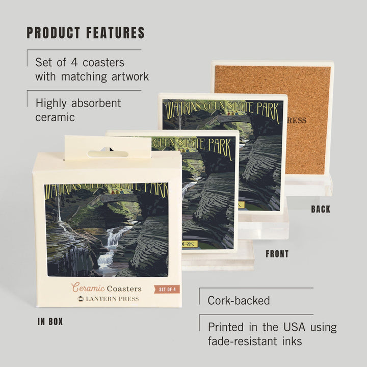 Watkins Glen State Park, New York, Rainbow Falls, Coasters Coasters Lantern Press 