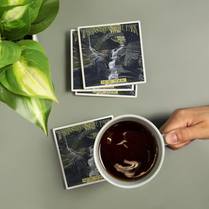 Watkins Glen State Park, New York, Rainbow Falls, Coasters Coasters Lantern Press 