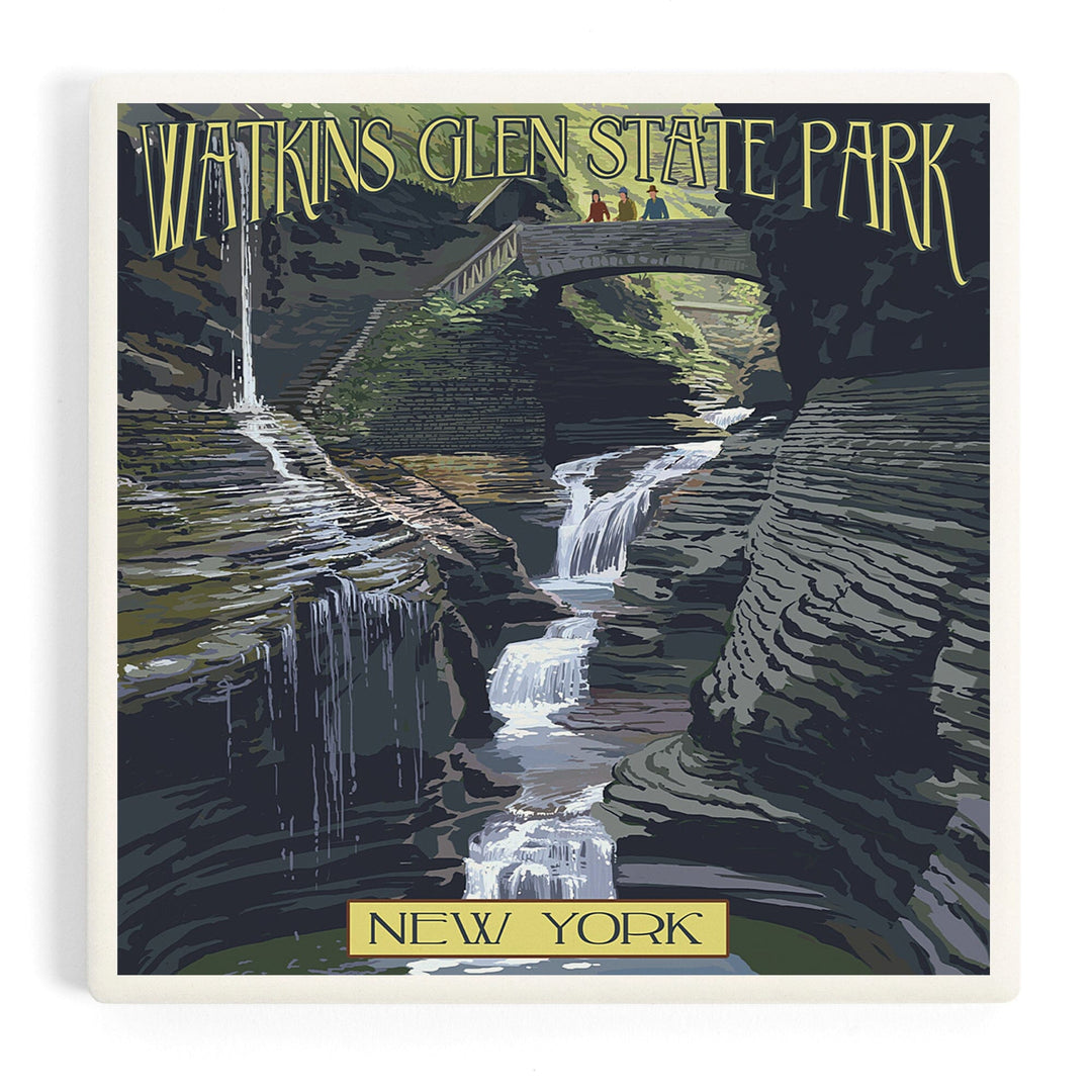 Watkins Glen State Park, New York, Rainbow Falls, Coasters Coasters Lantern Press Coaster 