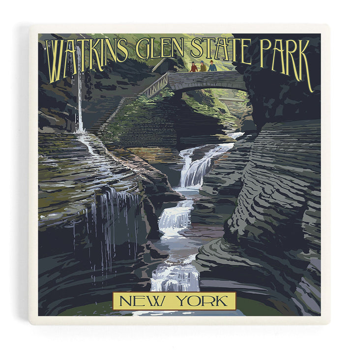 Watkins Glen State Park, New York, Rainbow Falls, Coasters Coasters Lantern Press Coaster 