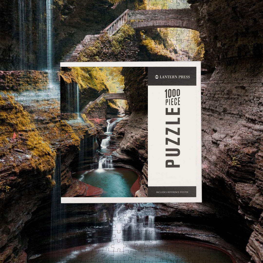 Watkins Glen State Park, New York, Waterfall Scene, Jigsaw Puzzle Puzzle Lantern Press 