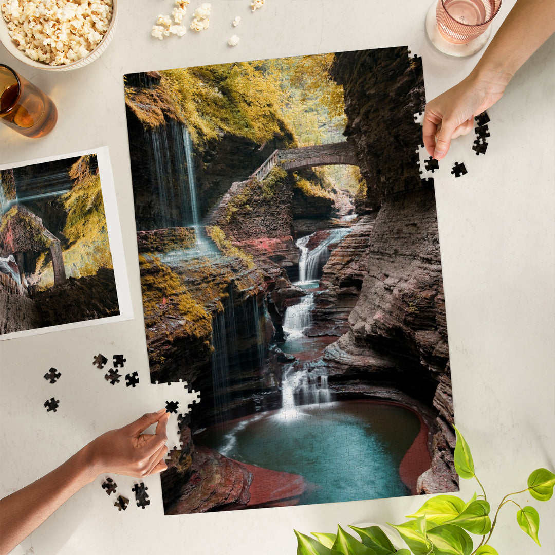 Watkins Glen State Park, New York, Waterfall Scene, Jigsaw Puzzle Puzzle Lantern Press 