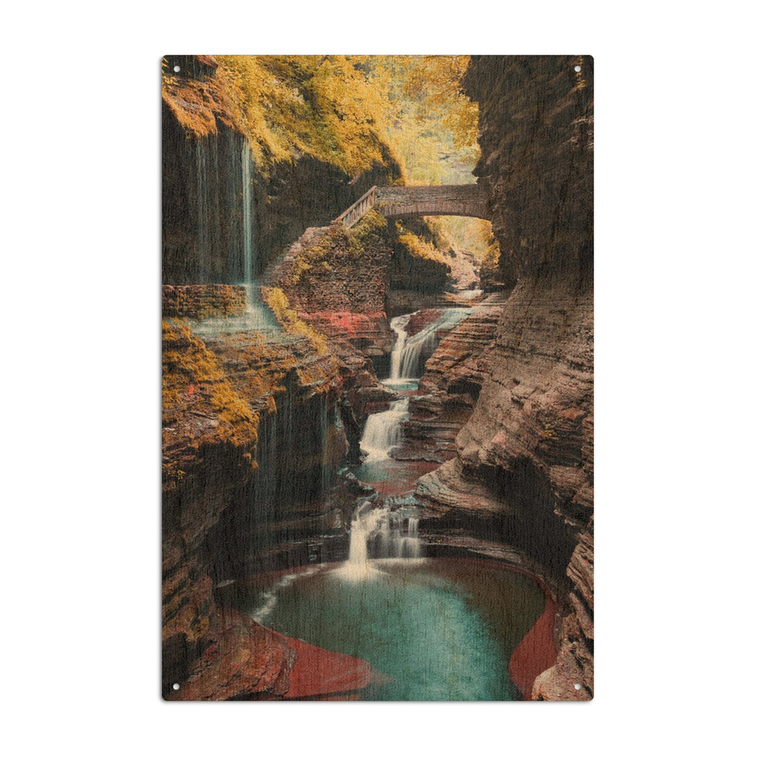 Watkins Glen State Park, New York, Waterfall Scene, Lantern Press Photography, Wood Signs and Postcards Wood Lantern Press 6x9 Wood Sign 