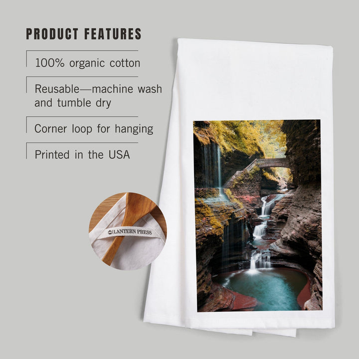 Watkins Glen State Park, New York, Waterfall Scene, Organic Cotton Kitchen Tea Towels Kitchen Lantern Press 