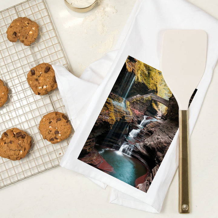 Watkins Glen State Park, New York, Waterfall Scene, Organic Cotton Kitchen Tea Towels Kitchen Lantern Press 