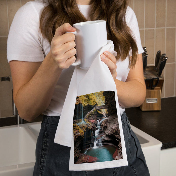 Watkins Glen State Park, New York, Waterfall Scene, Organic Cotton Kitchen Tea Towels Kitchen Lantern Press 