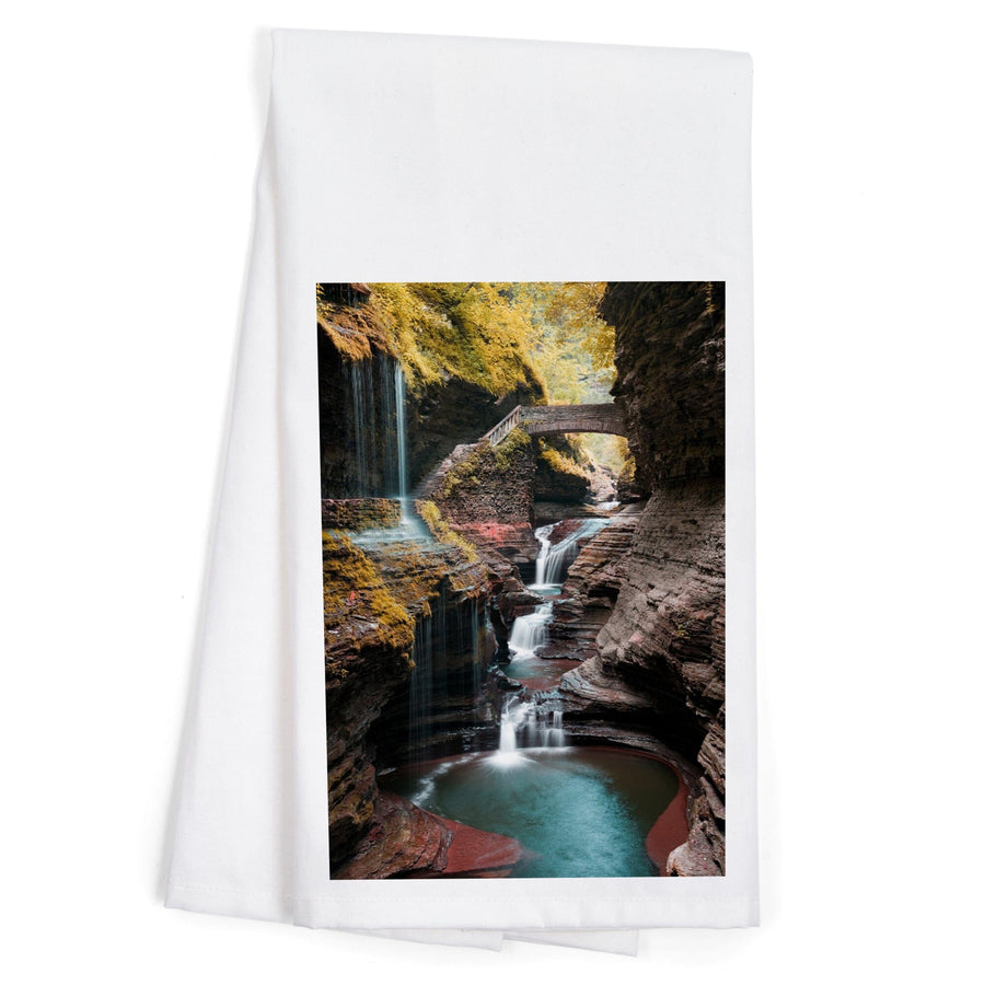 Watkins Glen State Park, New York, Waterfall Scene, Organic Cotton Kitchen Tea Towels Kitchen Lantern Press 