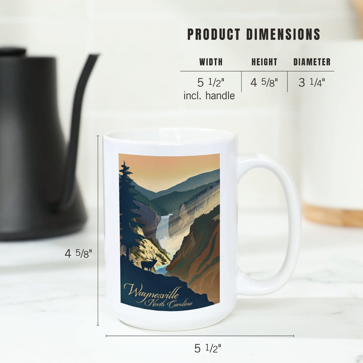 Waynesville, North Carolina, Elk and Falls, Lithograph, Ceramic Mug Mugs Lantern Press 