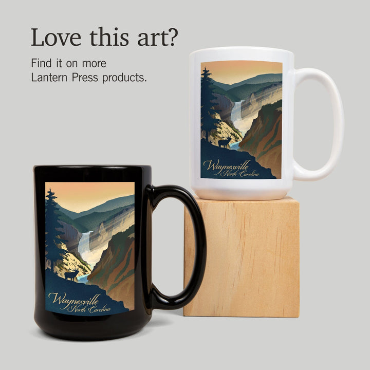 Waynesville, North Carolina, Elk and Falls, Lithograph, Ceramic Mug Mugs Lantern Press 
