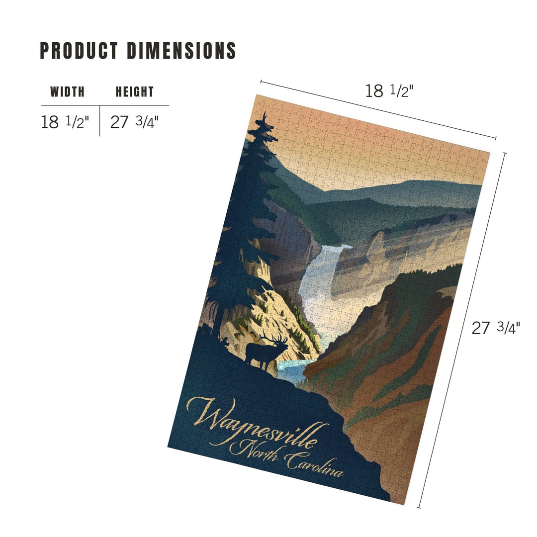 Waynesville, North Carolina, Elk and Falls, Lithograph, Jigsaw Puzzle Puzzle Lantern Press 