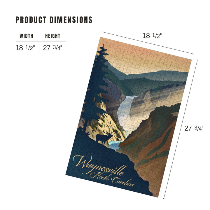 Waynesville, North Carolina, Elk and Falls, Lithograph, Jigsaw Puzzle Puzzle Lantern Press 