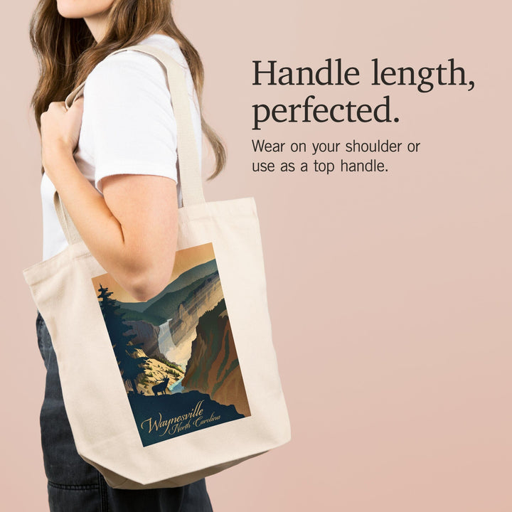 Waynesville, North Carolina, Elk and Falls, Lithograph, Tote Bag Totes Lantern Press 