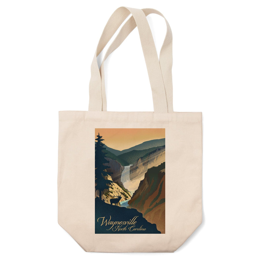 Waynesville, North Carolina, Elk and Falls, Lithograph, Tote Bag Totes Lantern Press 