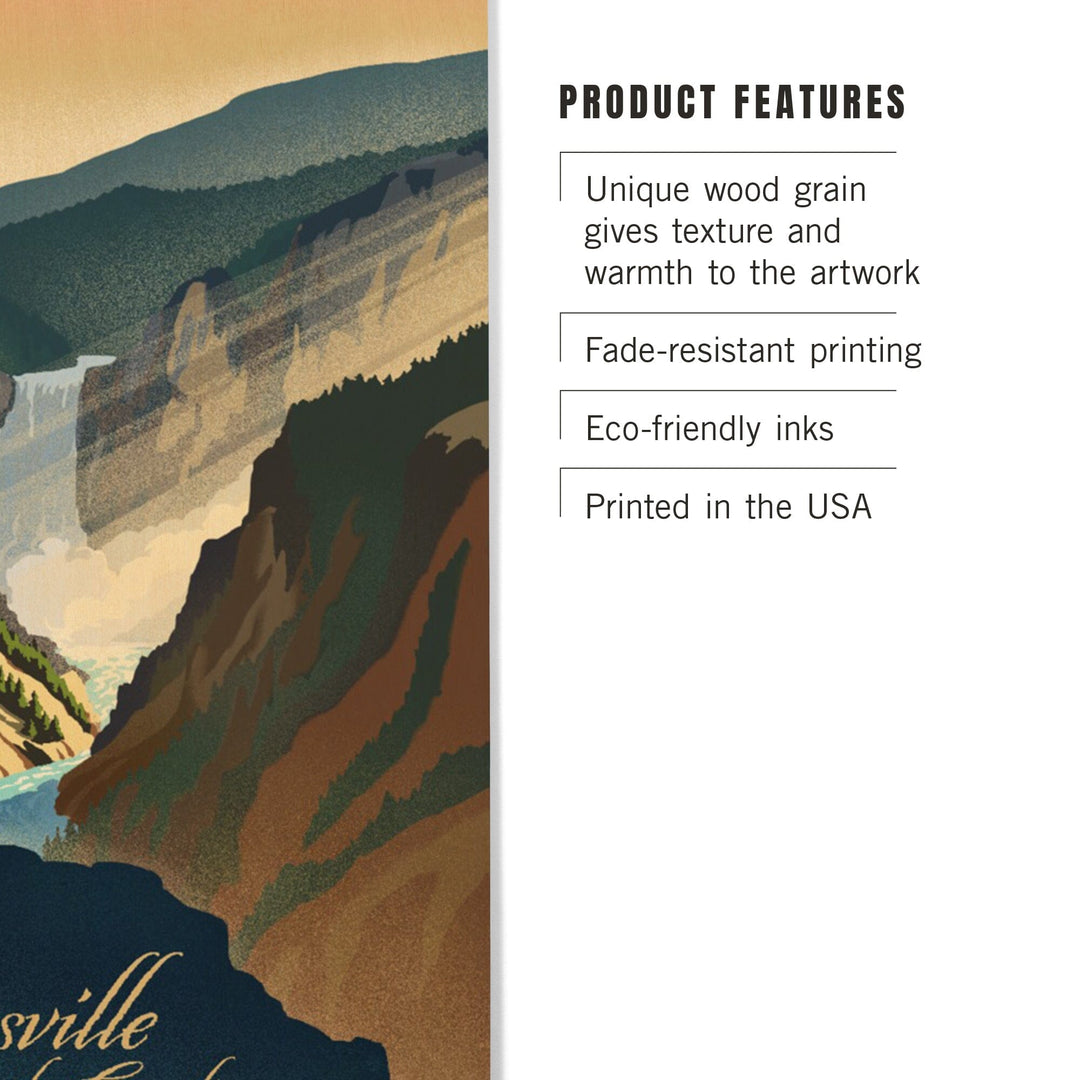 Waynesville, North Carolina, Elk & Falls, Lithograph, Lantern Press Artwork, Wood Signs and Postcards Wood Lantern Press 